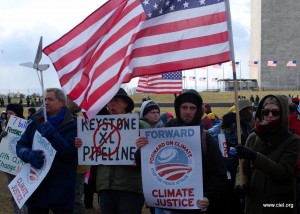 Citizens brave the cold to protest further work on the Keystone XL Pipeline, Forward on Climate March, Feb 2014.