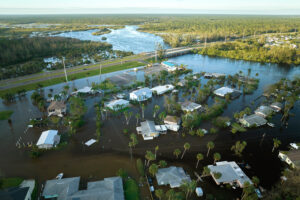 A flooded neighborhood.