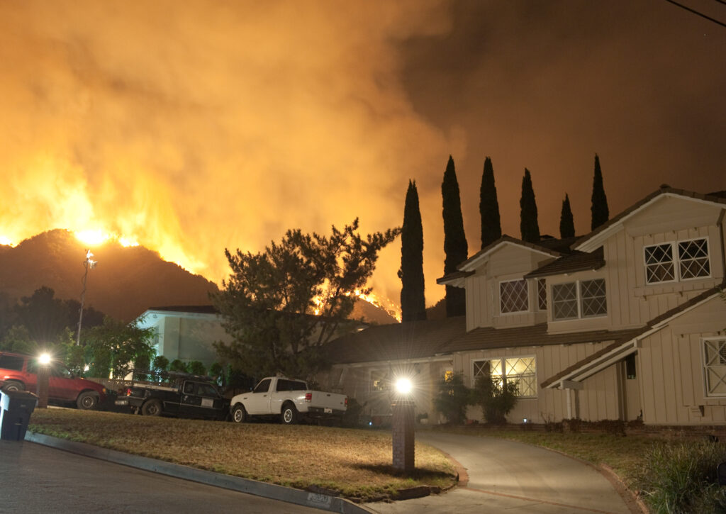 Aerial view of houses destroyed by fire